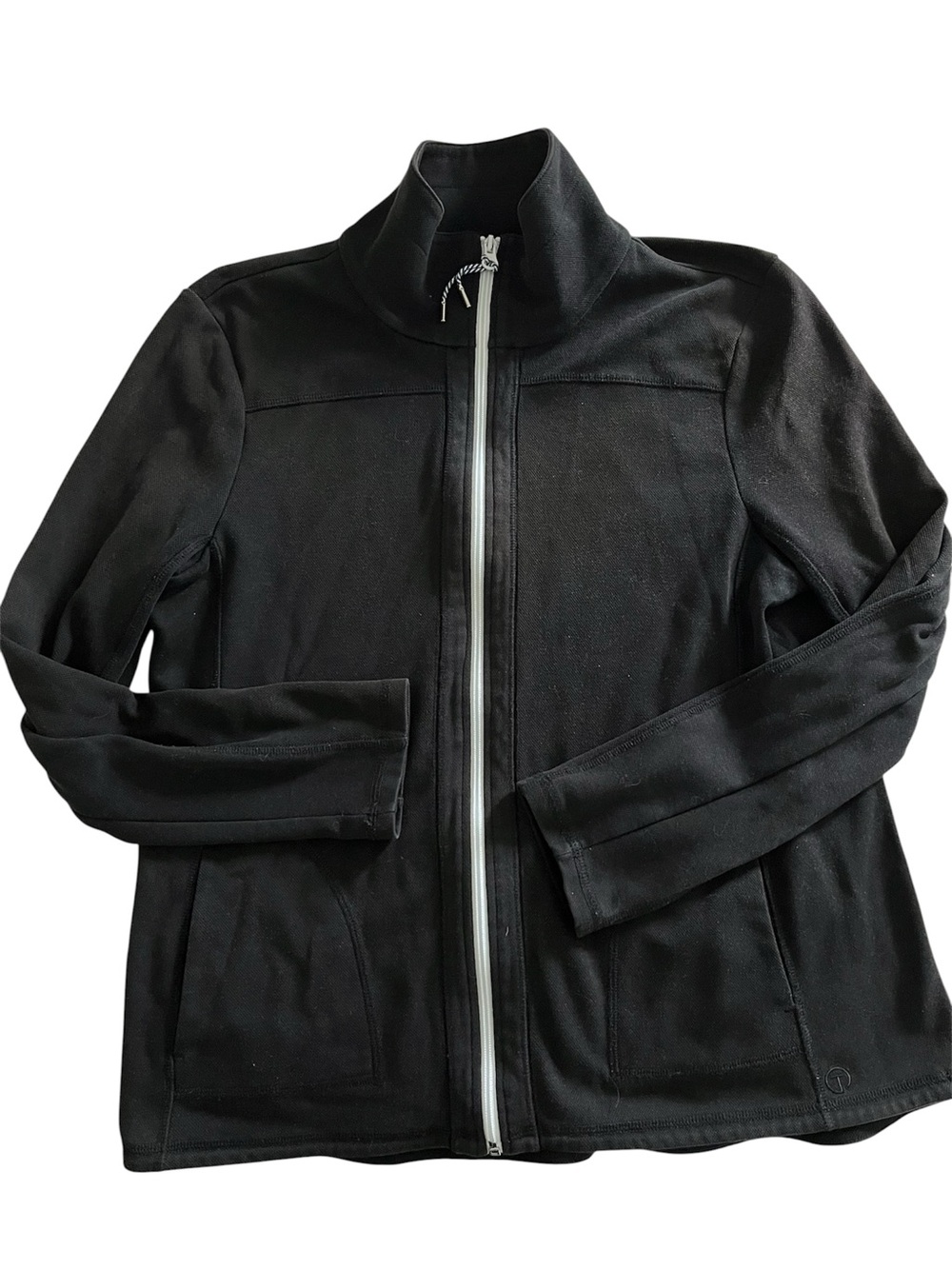 T By Talbots Activewear Black Full Zip Fleece Sweatshirt Jacket Work Out Gym L.